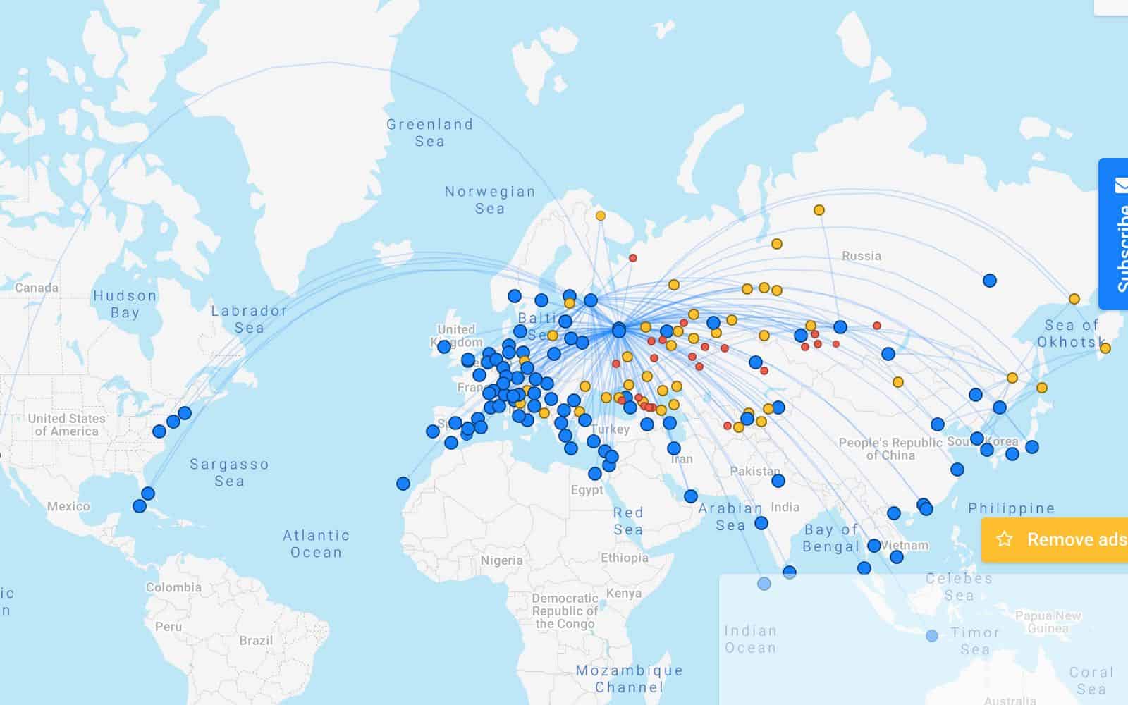 Карта авиаперелетов по россии