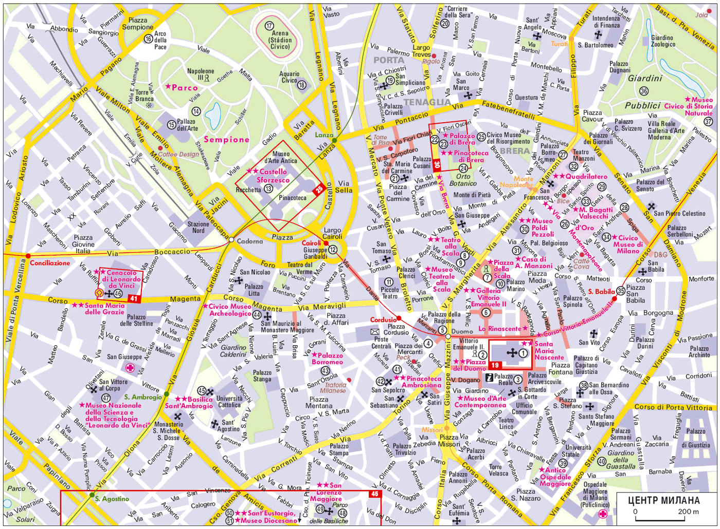 Карта милана с достопримечательностями