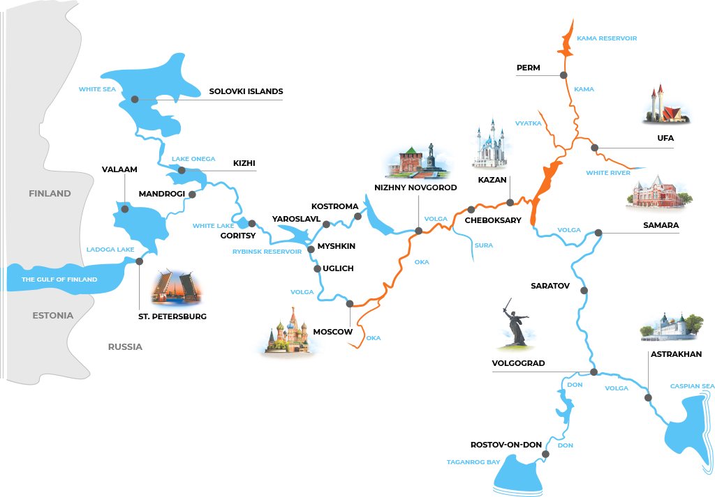Маршрут москва санкт петербург на теплоходе карта