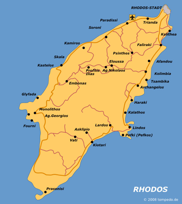 Где находится остров родос. Остров Родос на карте. Родос остров Греция на карте. Греческий остров Родос на карте. Районы Родоса на карте.