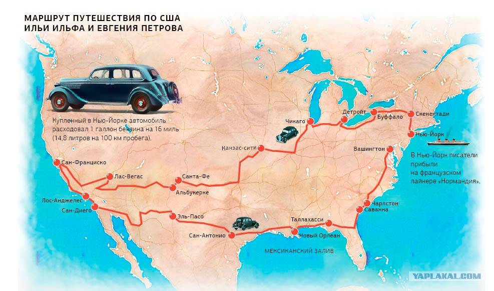 Маршрутная машина. Путь Ильфа и Петрова по Америке. Карта путешествия Ильфа и Петрова по Америке.