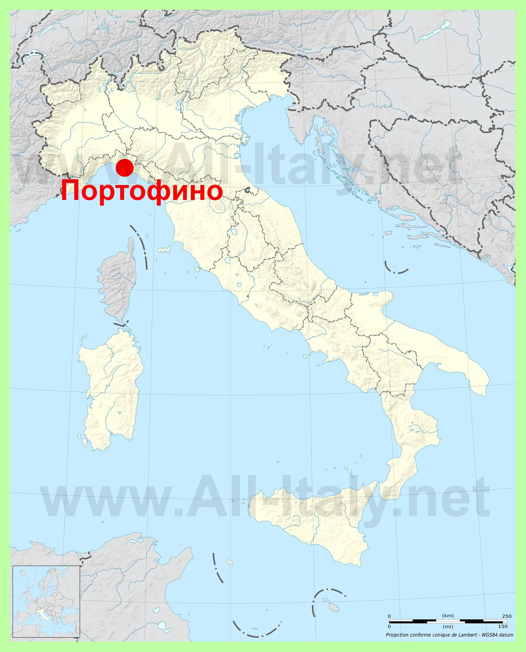 Портофино на карте Италии