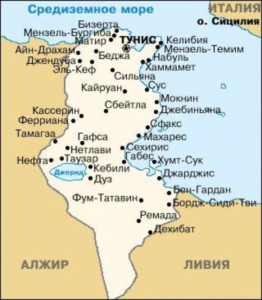 Карта туниса с городами на русском языке