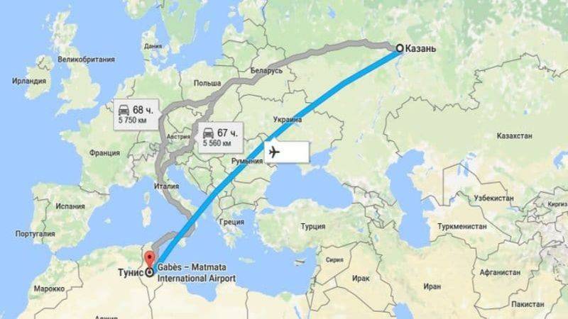 Расстояние от туниса до санкт петербурга на самолете