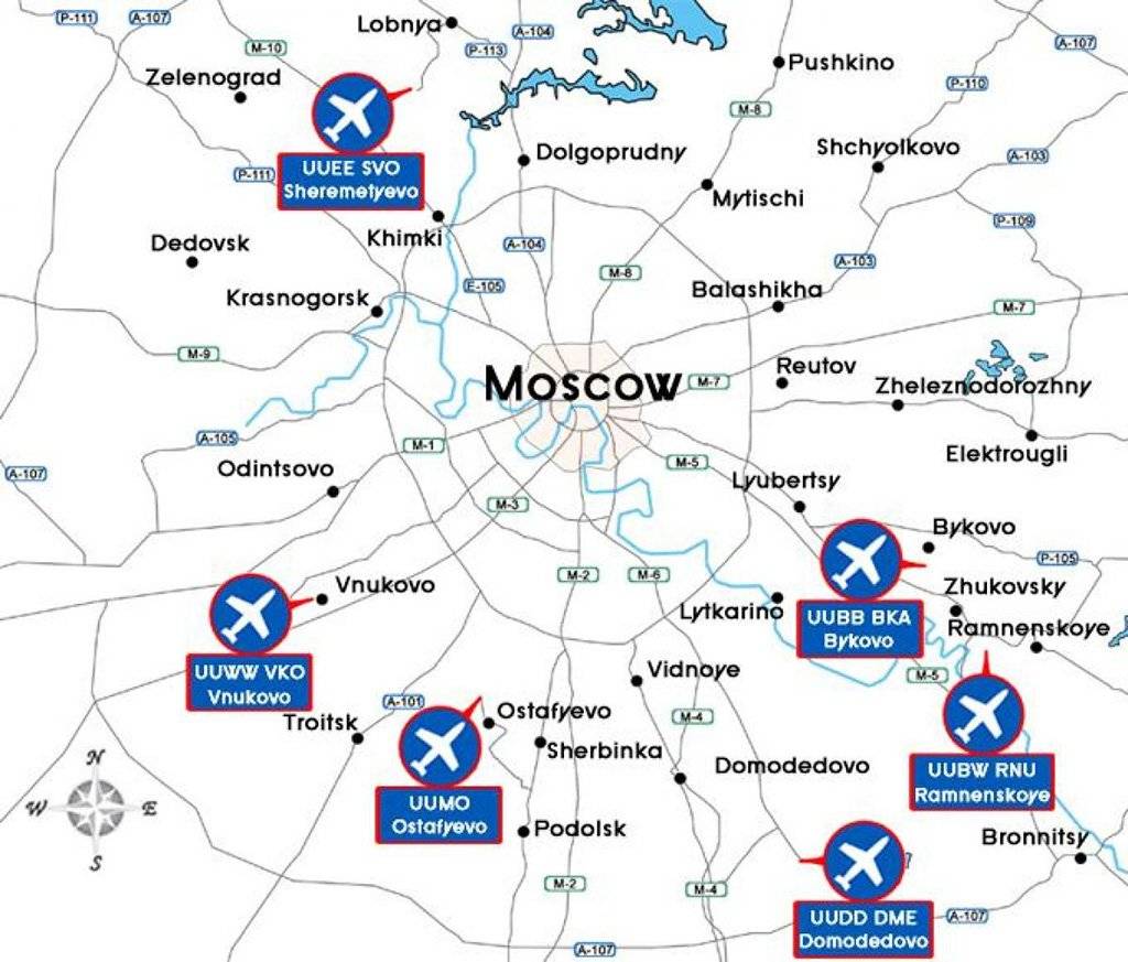 Аэропорты города Москвы на карте