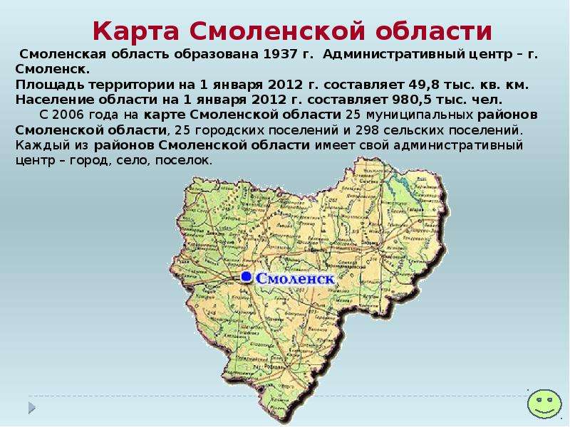 Презентация "географическое положение смоленской области" (9 класс) по географии – проект, доклад