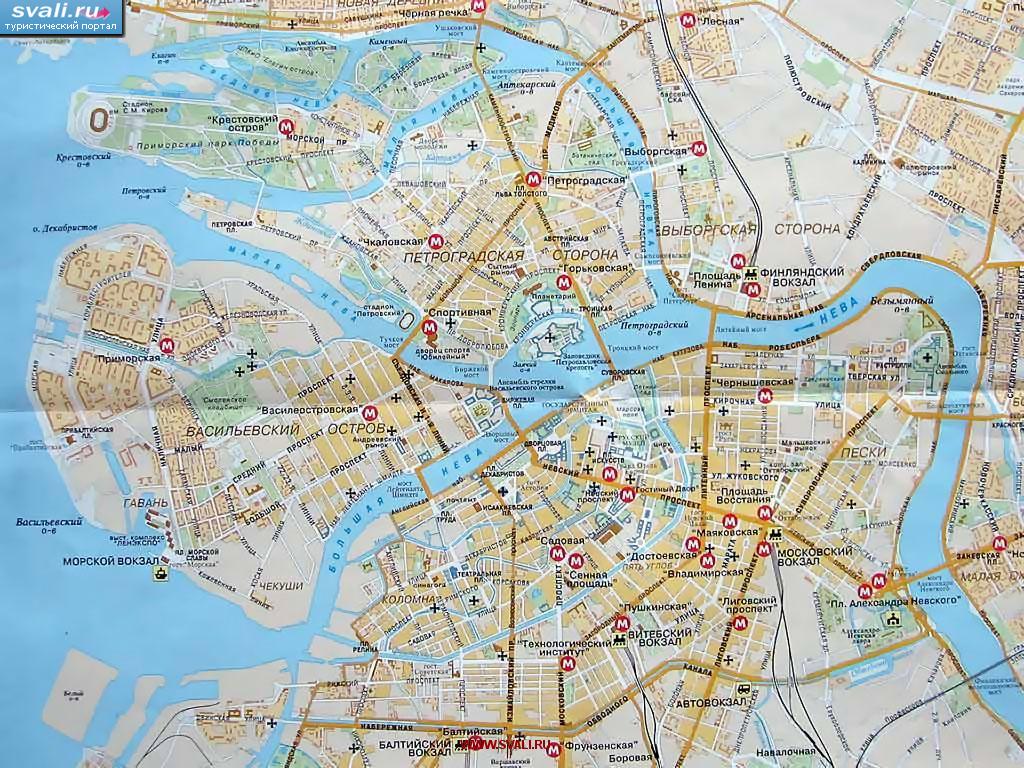 Карта Санкт-Петербурга с достопримечательностями и метро