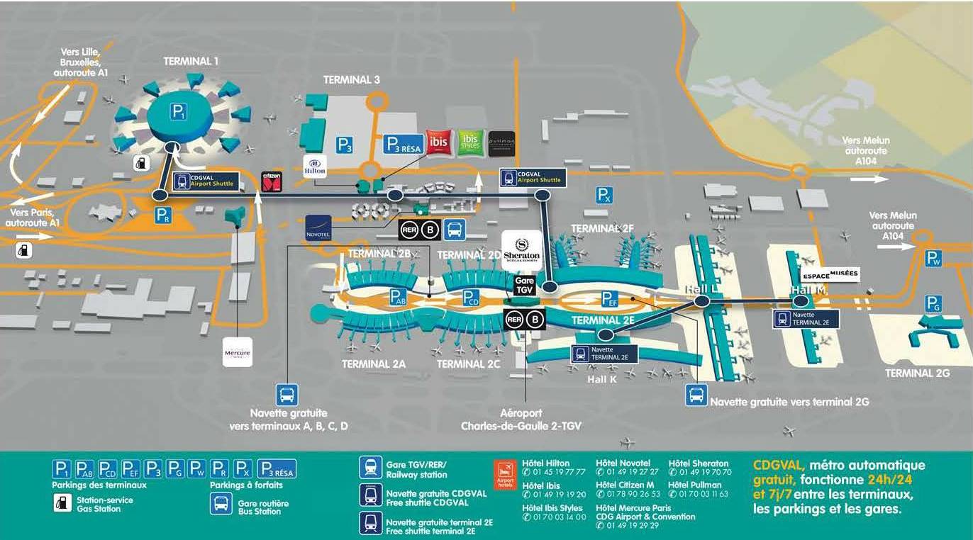 Схема аэропорта Шарль де Голль на карте Парижа