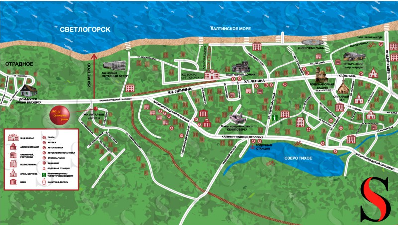 Карта Светлогорска Калининградской области с улицами и номерами домов
