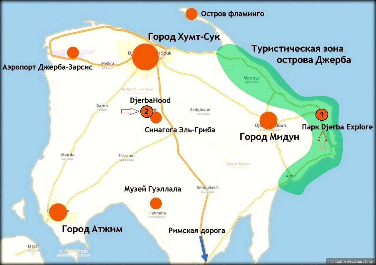 Джерба на карте Туниса