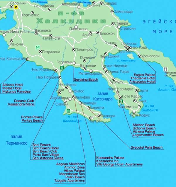 Карта греции с городами и курортами