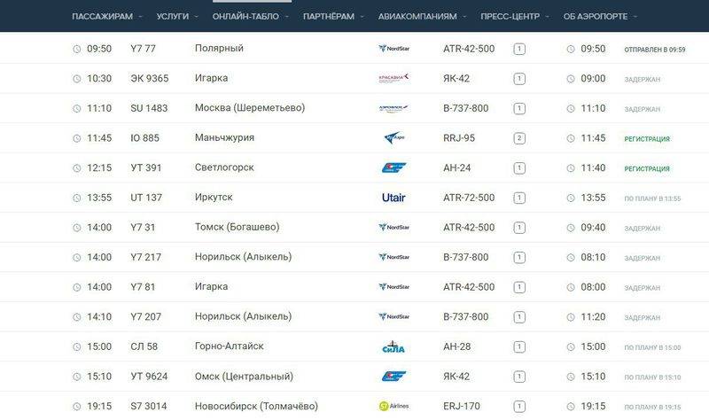 Аэропорт Емельяново: онлайн-табло вылета и прилет