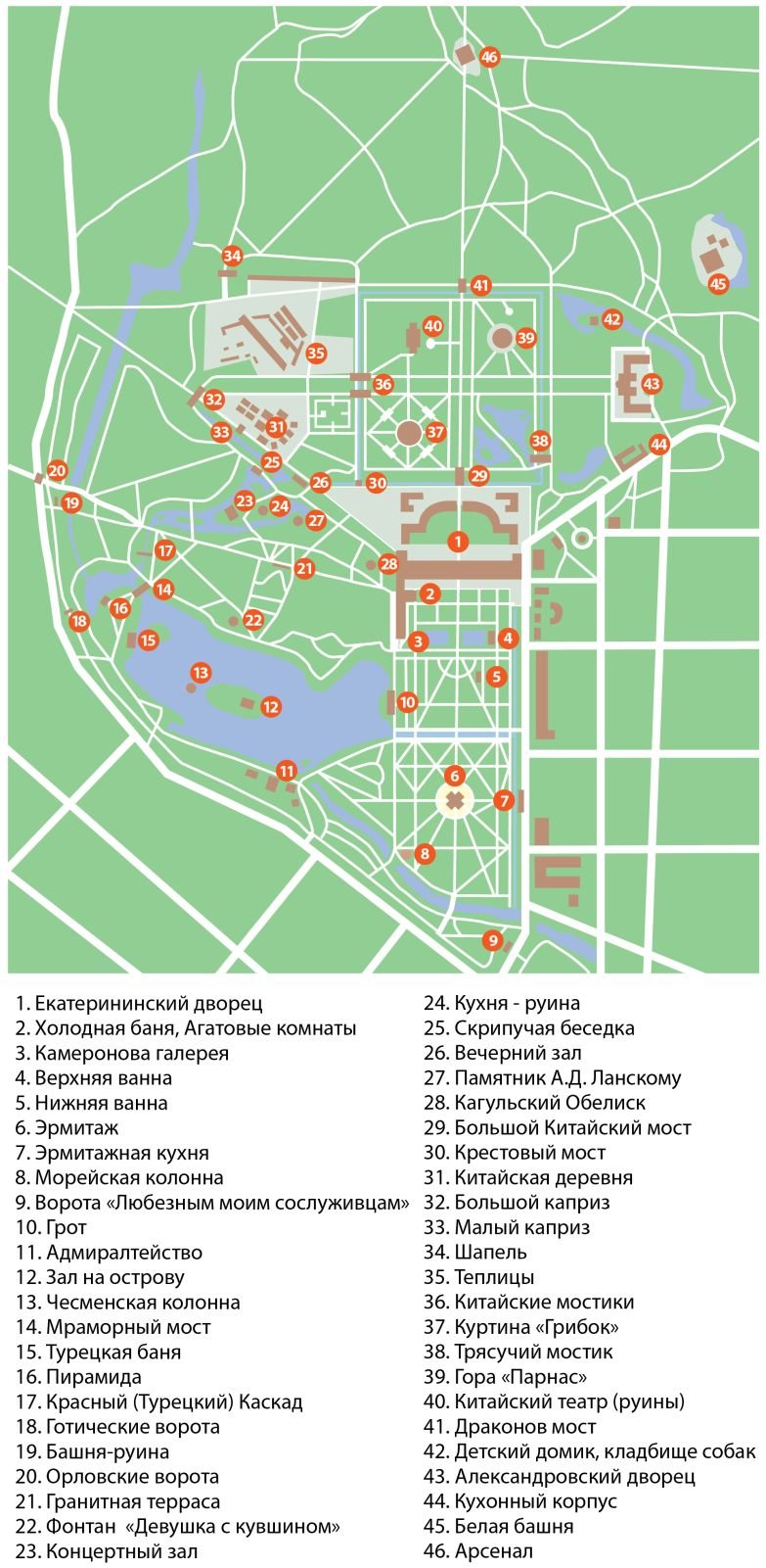 Об александровском парке в царском селе: карта с достопримечательностями