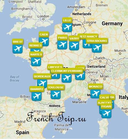 Международные аэропорты франции на карте