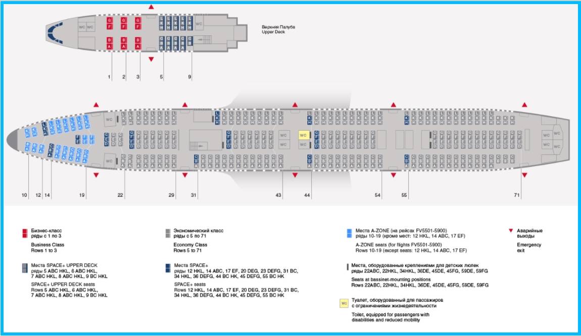Схемы салонов самолетов, нумерация мест в салонах самолетов, схема посадочных мест, лучшие места.