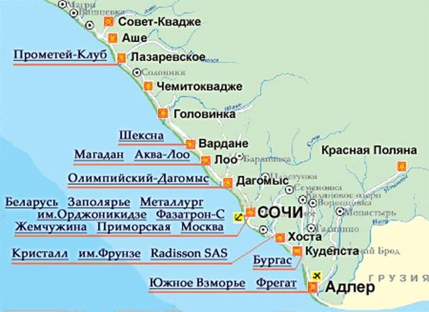 Карта черноморского побережья россии с курортами - туристический блог ласус