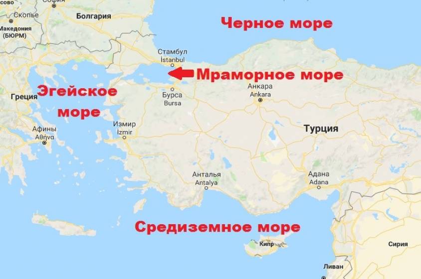 Карта турции с городами курортами на русском с морями