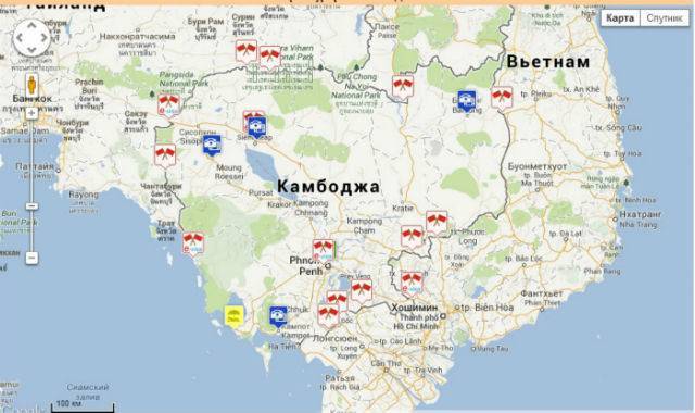 Карта камбоджи на русском, карта курортов камбоджи