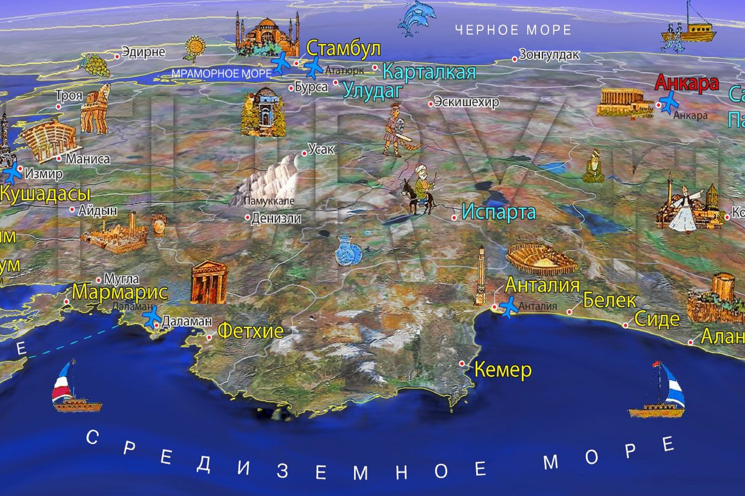 Карта турции на русском языке с курортами и городами, карта отелей турции