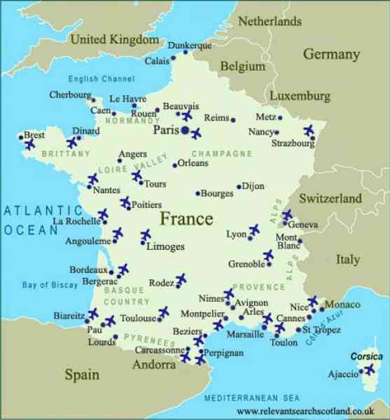 Международные аэропорты на карте франции