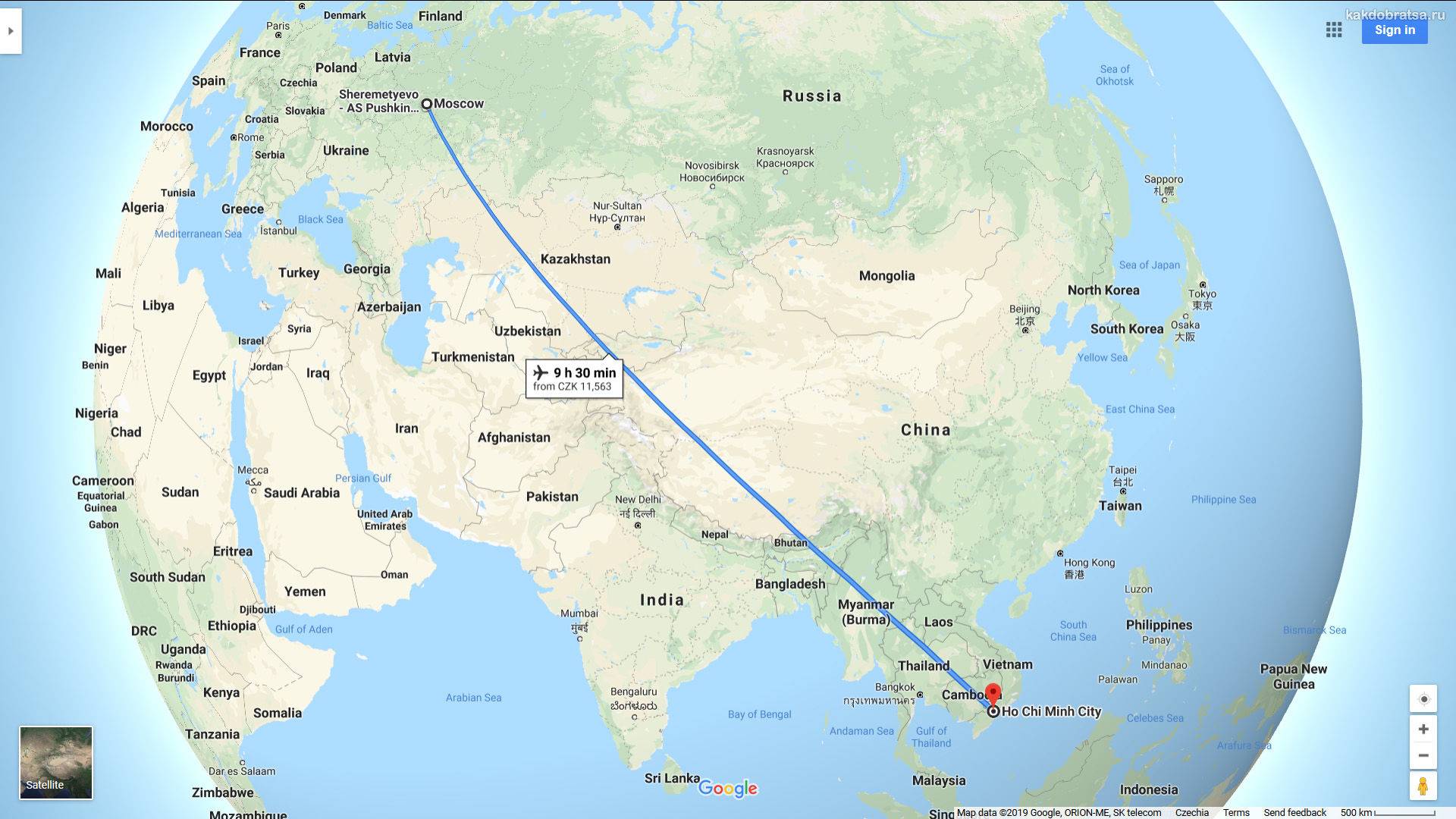 Время полета Красноярск — Вьетнам