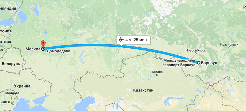 Время полета Барнаул — Москва
