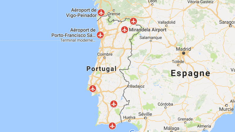Аэропорты Португалии на карте