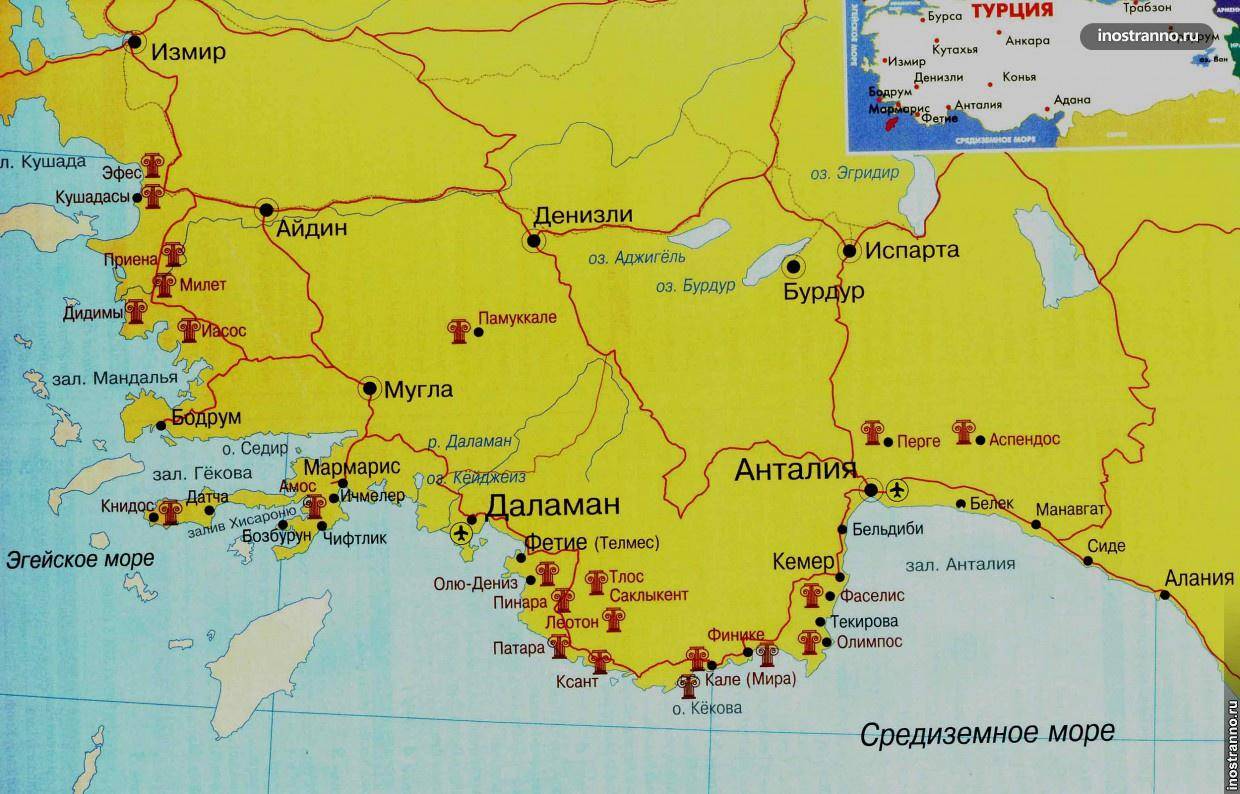 Достопримечательности на карте турции на русском языке. турция: подробная и крупная географическая карта с городами на русском языке