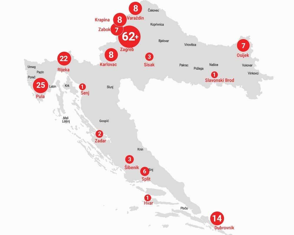 Международные аэропорты хорватии на карте