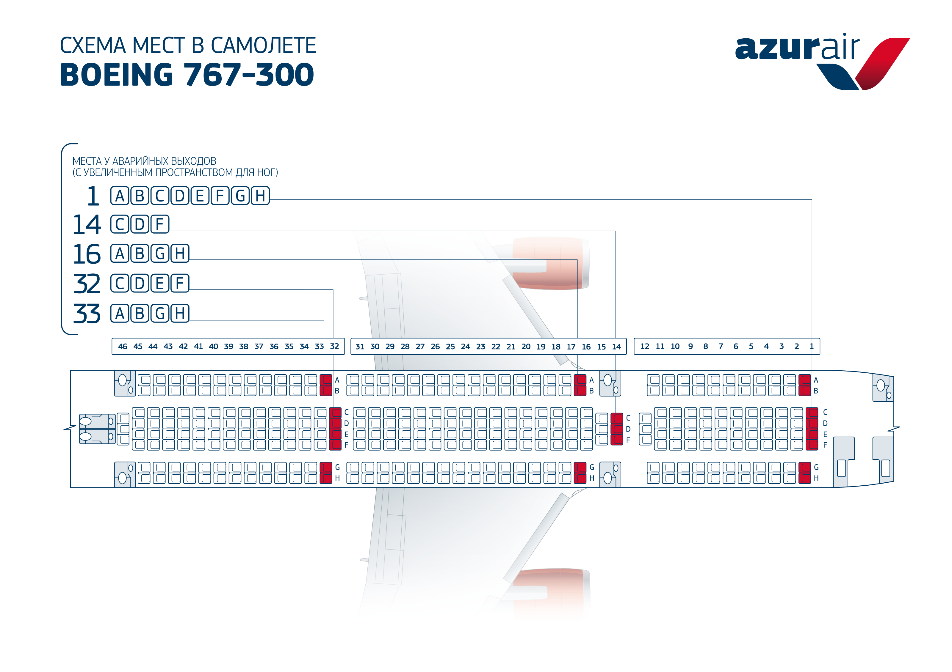 Схема салона самолета Боинг 763 Азур Эйр