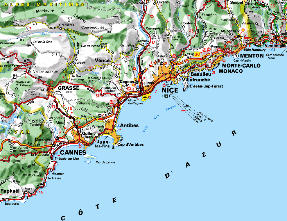 Карта Лазурного берега Франции на русском языке