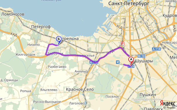 Как доехать до петергофа из санкт петербурга на машине карта