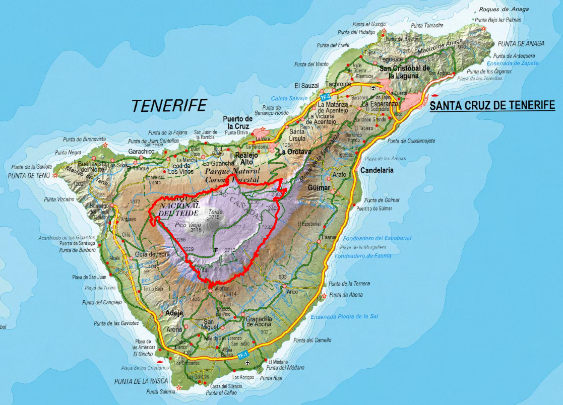 Карта тенерифе на русском языке с городами подробная