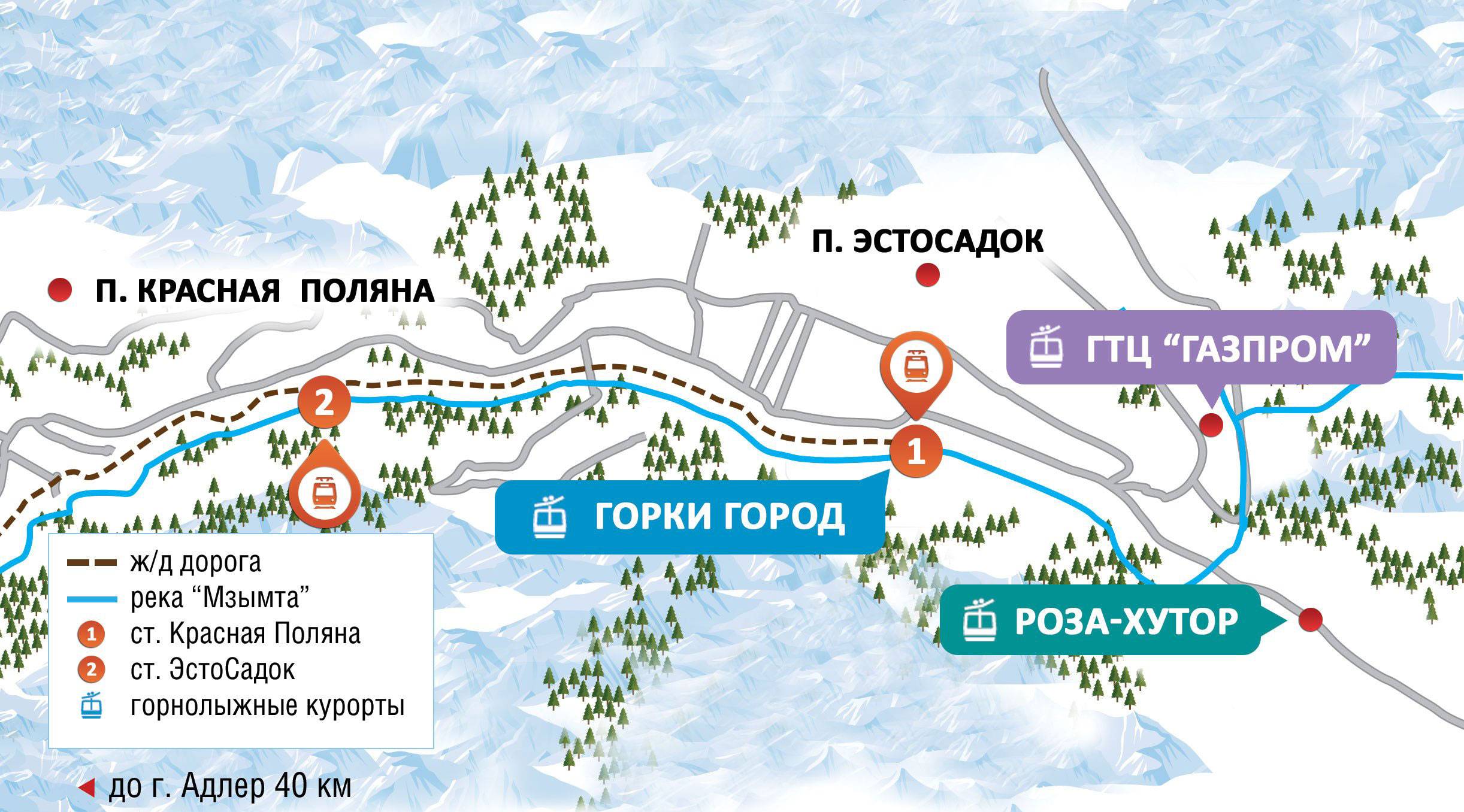 Схема канатной дороги красная поляна с временными отрезками