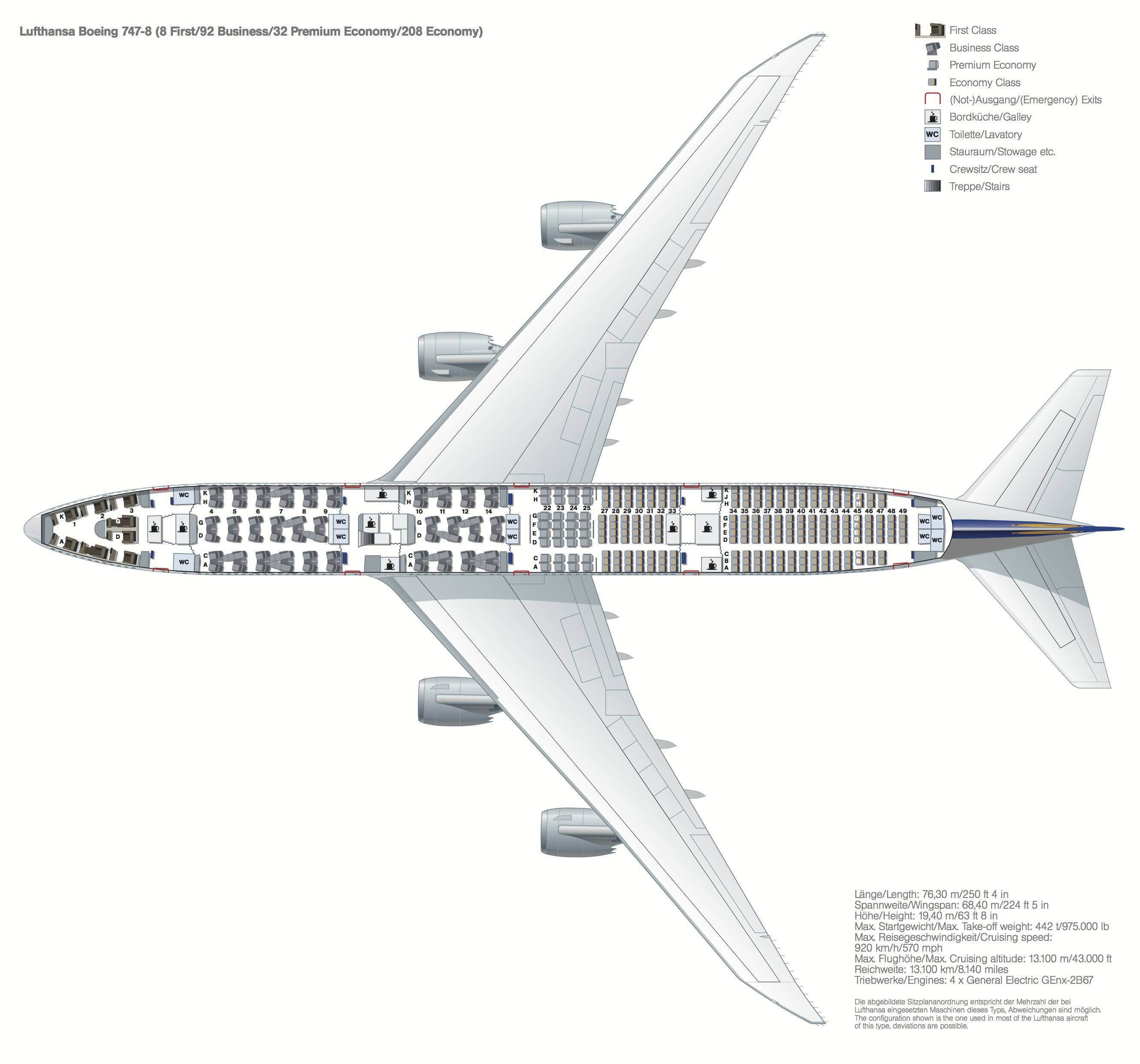 Схема салона боинг 747 400 — авиакомпания россия