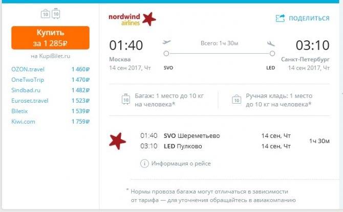цена билета на самолет москва питер