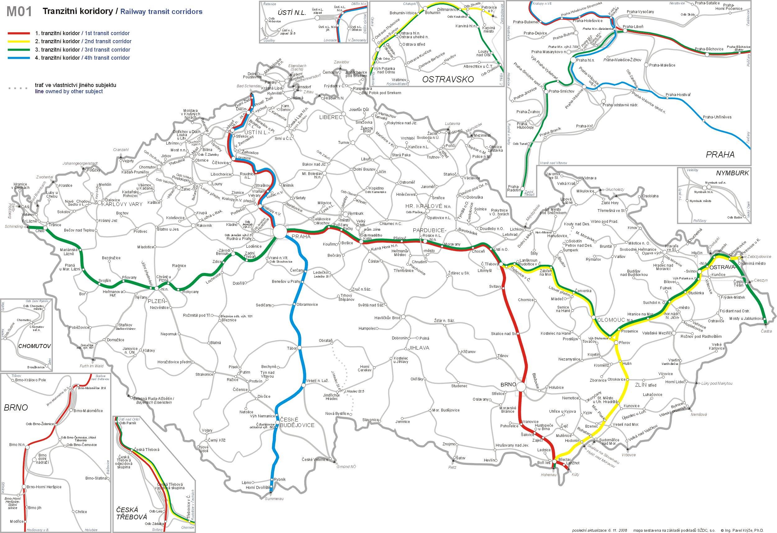 Чешские железные дороги, история ж/д чехии, протяженность
