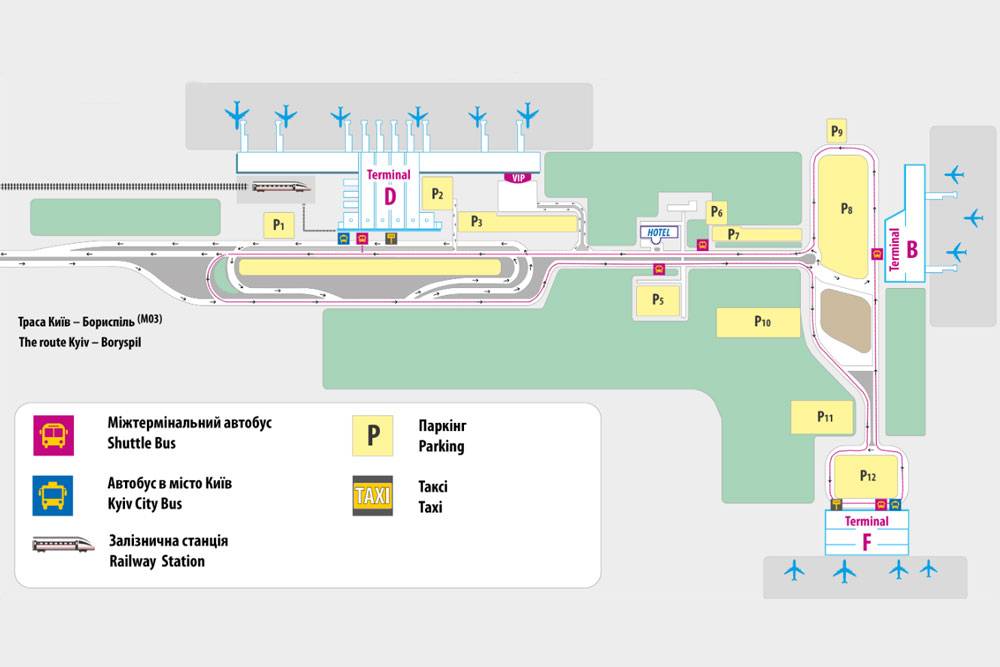 Аэропорт Борисполь на карте Киева
