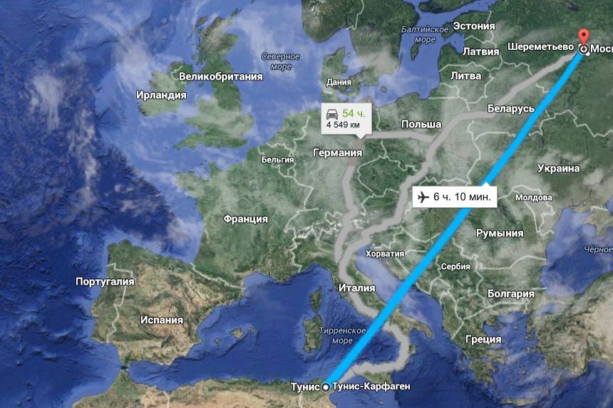 Расстояние от туниса до санкт петербурга на самолете
