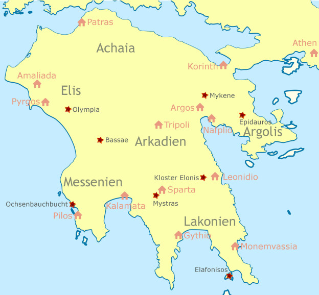 Город спарта на пелопоннесе в современной греции: карта достопримечательностей