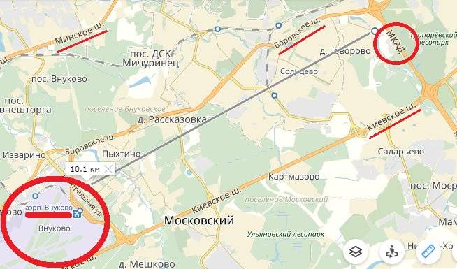 Где на самом деле находится аэропорт внуково на карте москвы