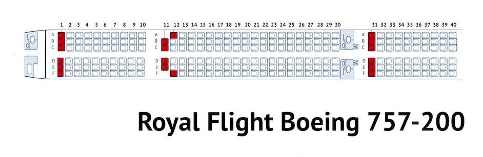 Схема салона и лучшие места boeing 757-200 royal flight | авиакомпании и авиалинии россии и мира