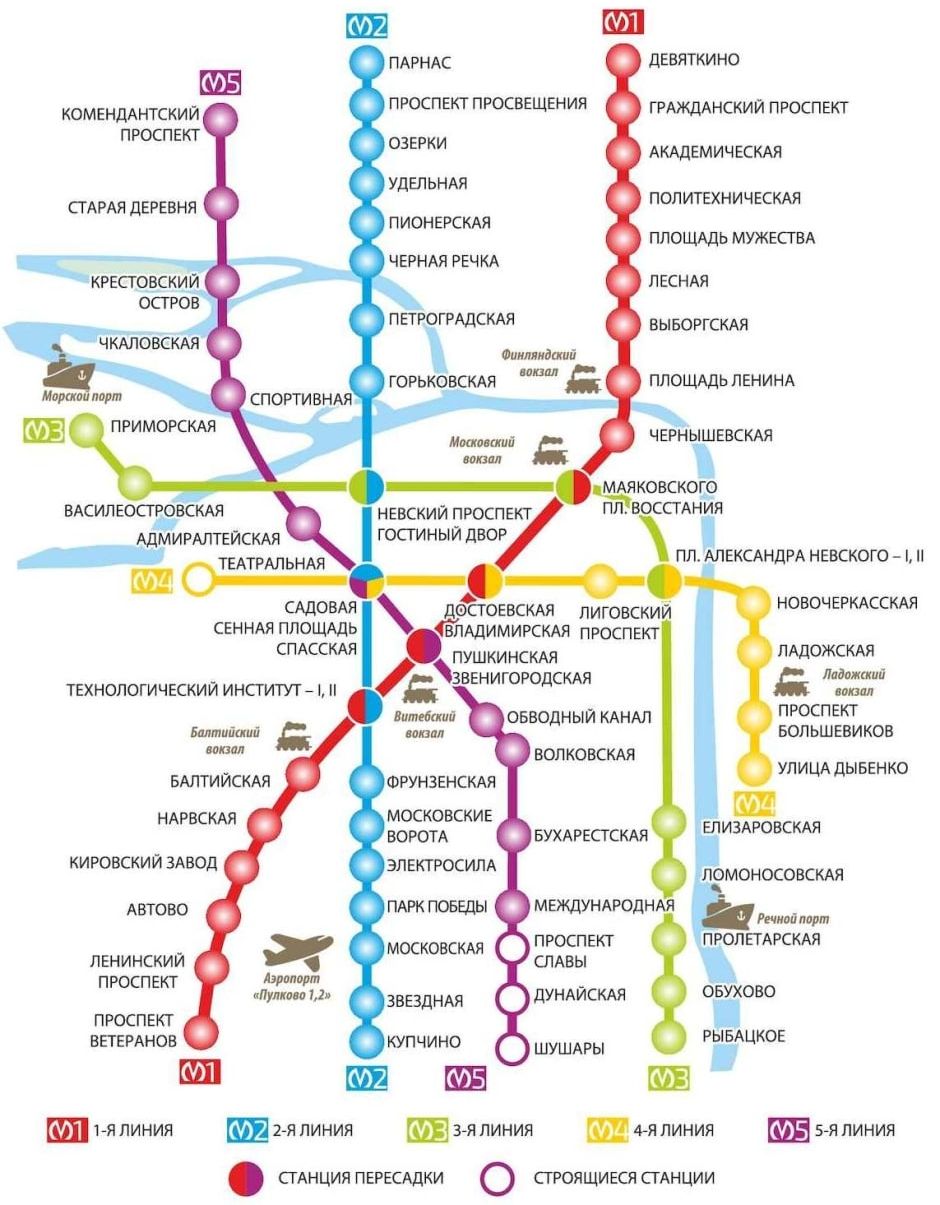 Схема-карта метро в санкт-петербурге (спб) с графиком работы станций