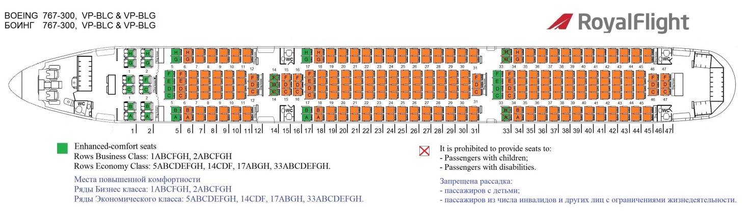 Cхема салона и лучшие места в самолете boeing 767 300er авиакомпании икар