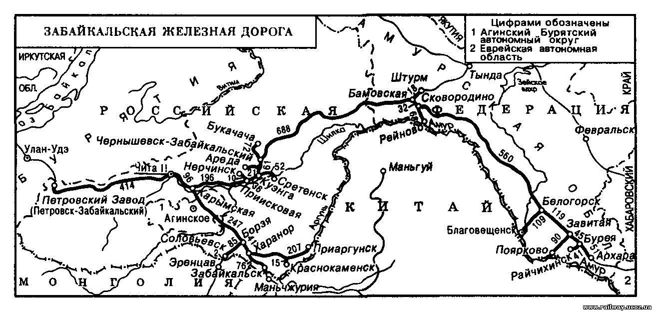 Карта восточно сибирской железной дороги со станциями