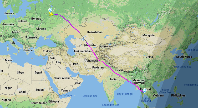 Сколько часов лететь из москвы до тайланда прямым рейсом