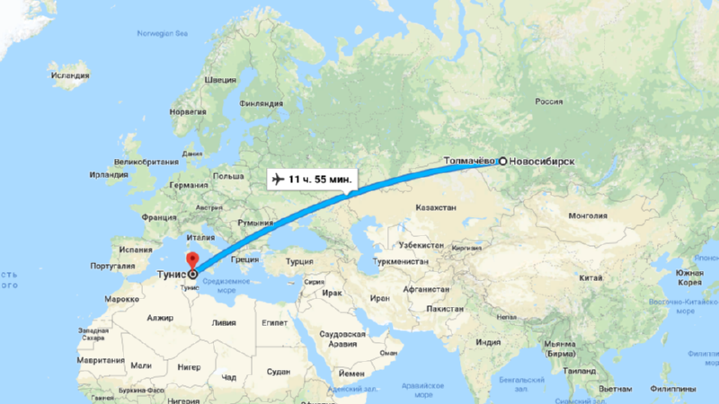 Сколько лететь до туниса из москвы, самары, спб, екатеренбурга?