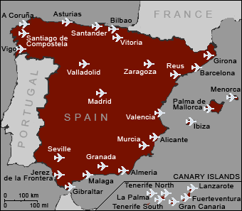 Международные аэропорты испании на карте
