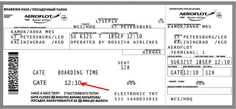 Образец билета на самолет на русском языке
