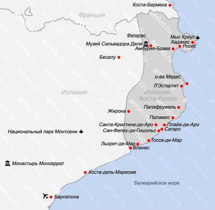 Испания на карте мира на русском языке: города, курорты, границы, регионы (сезон 2023)